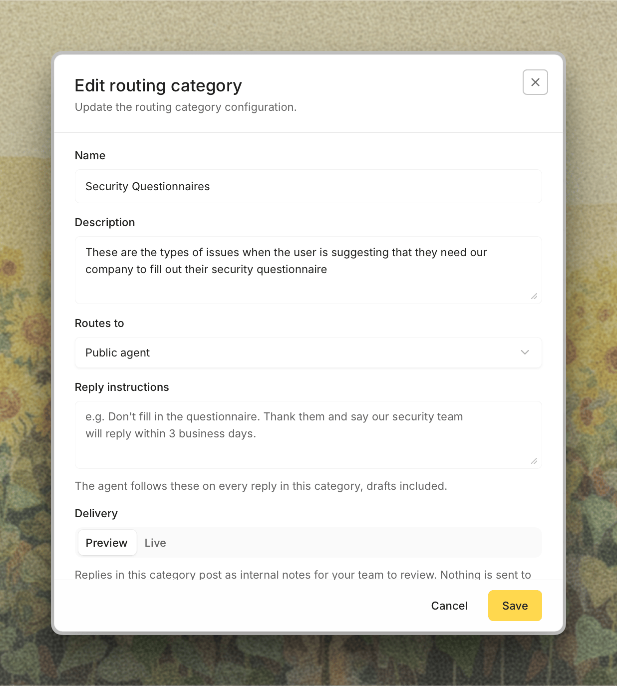 The routing category editor