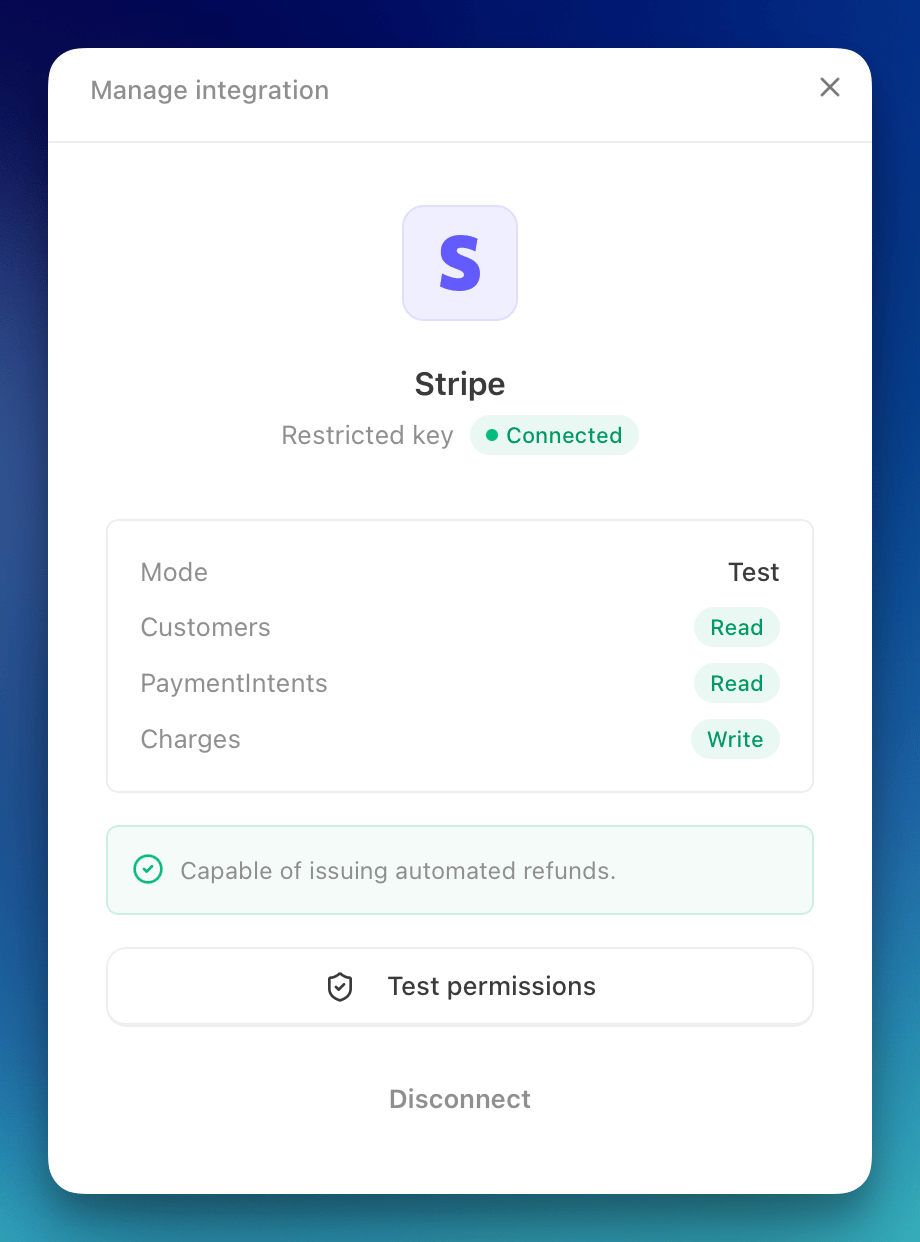 Stripe connection status