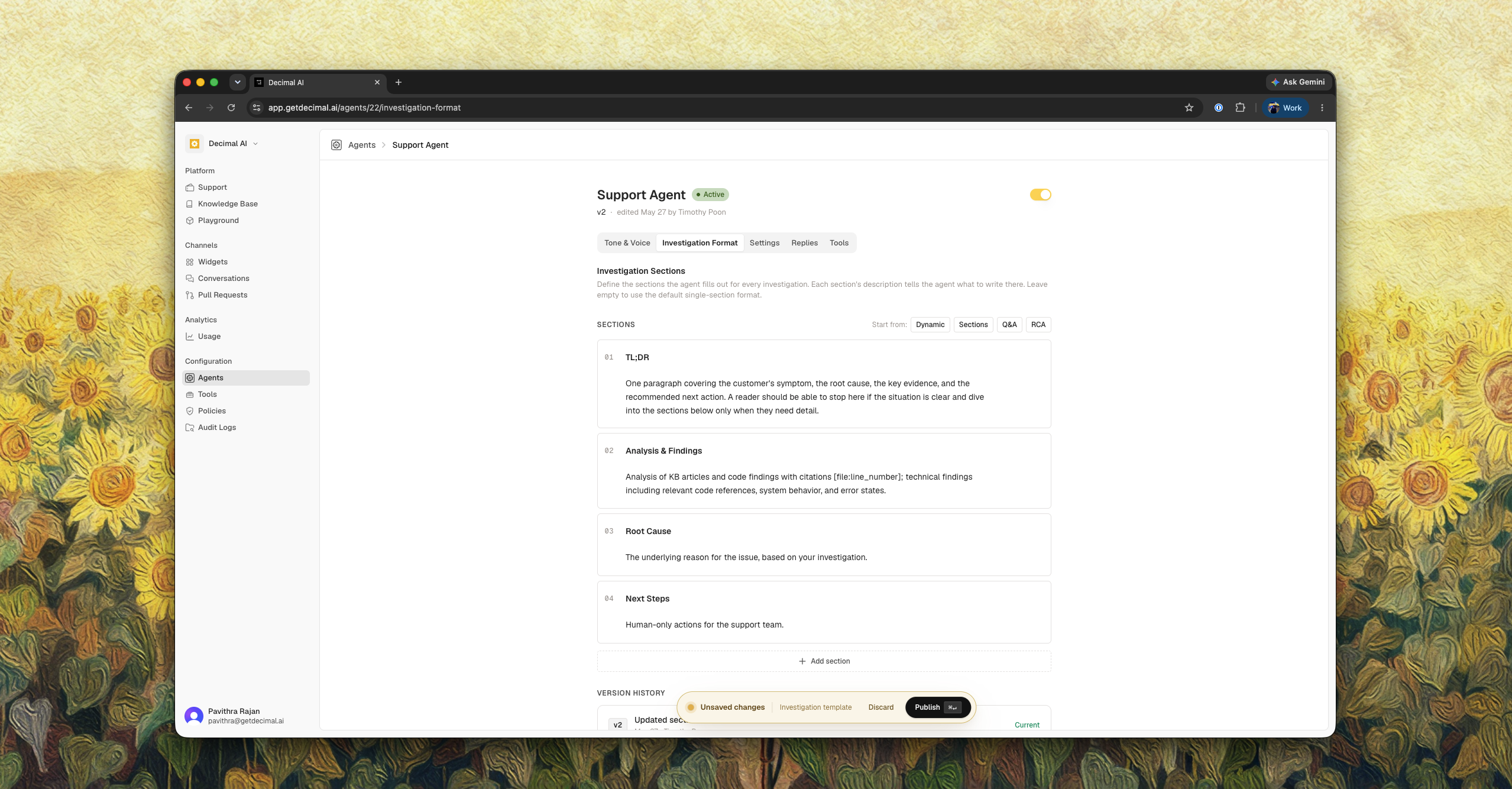 The Investigation Sections editor
