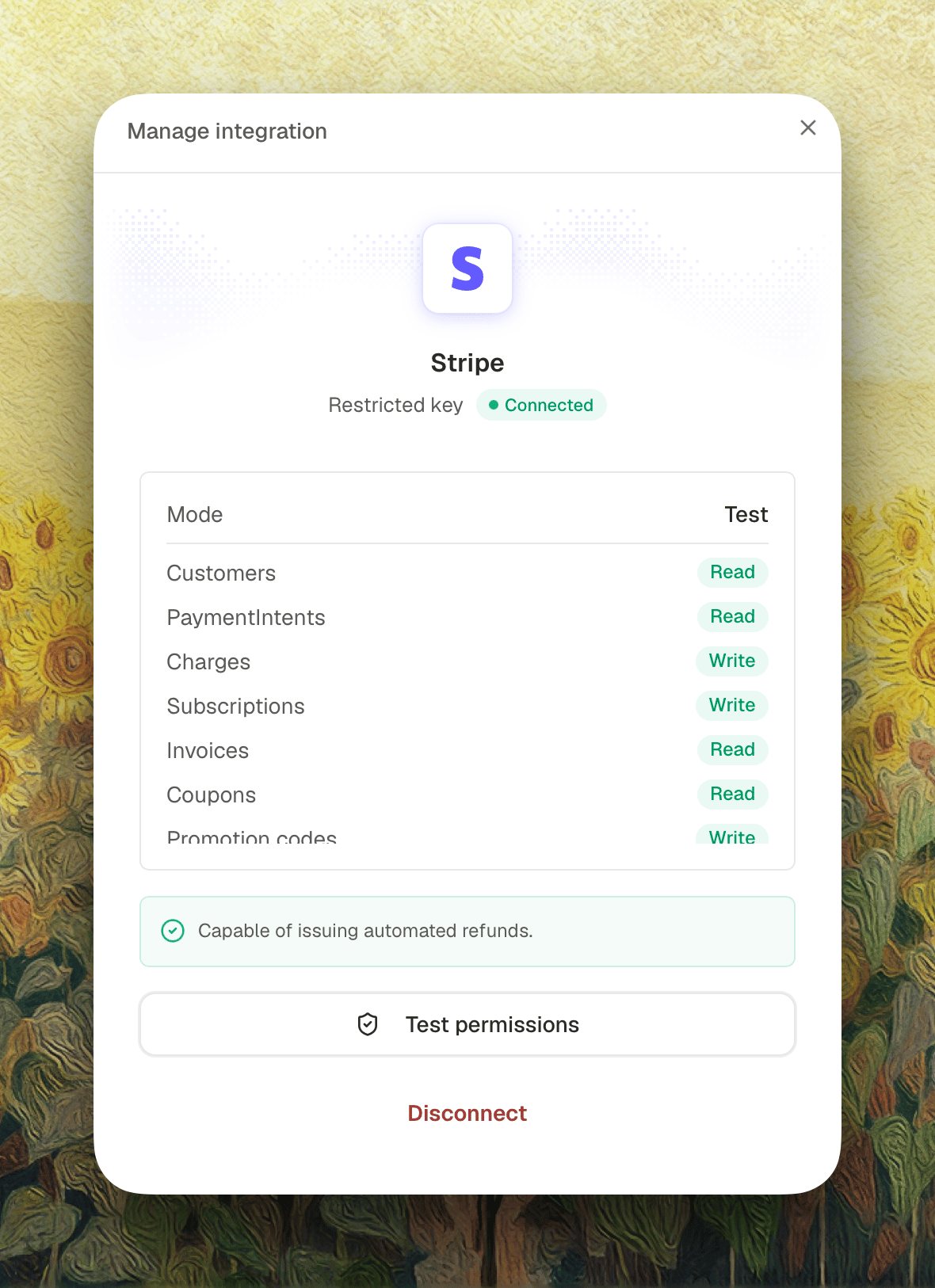Stripe connection status