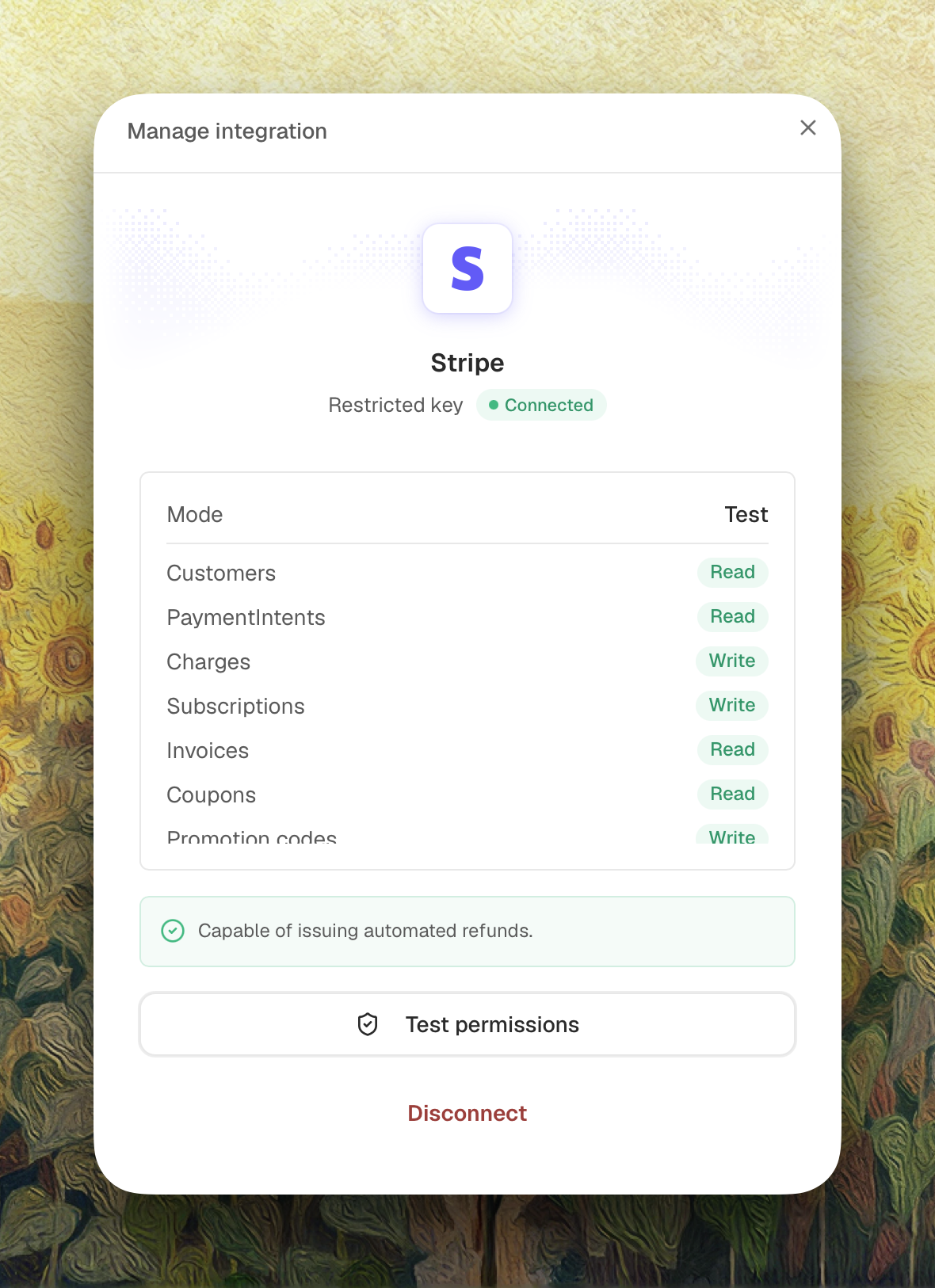 Stripe connection status