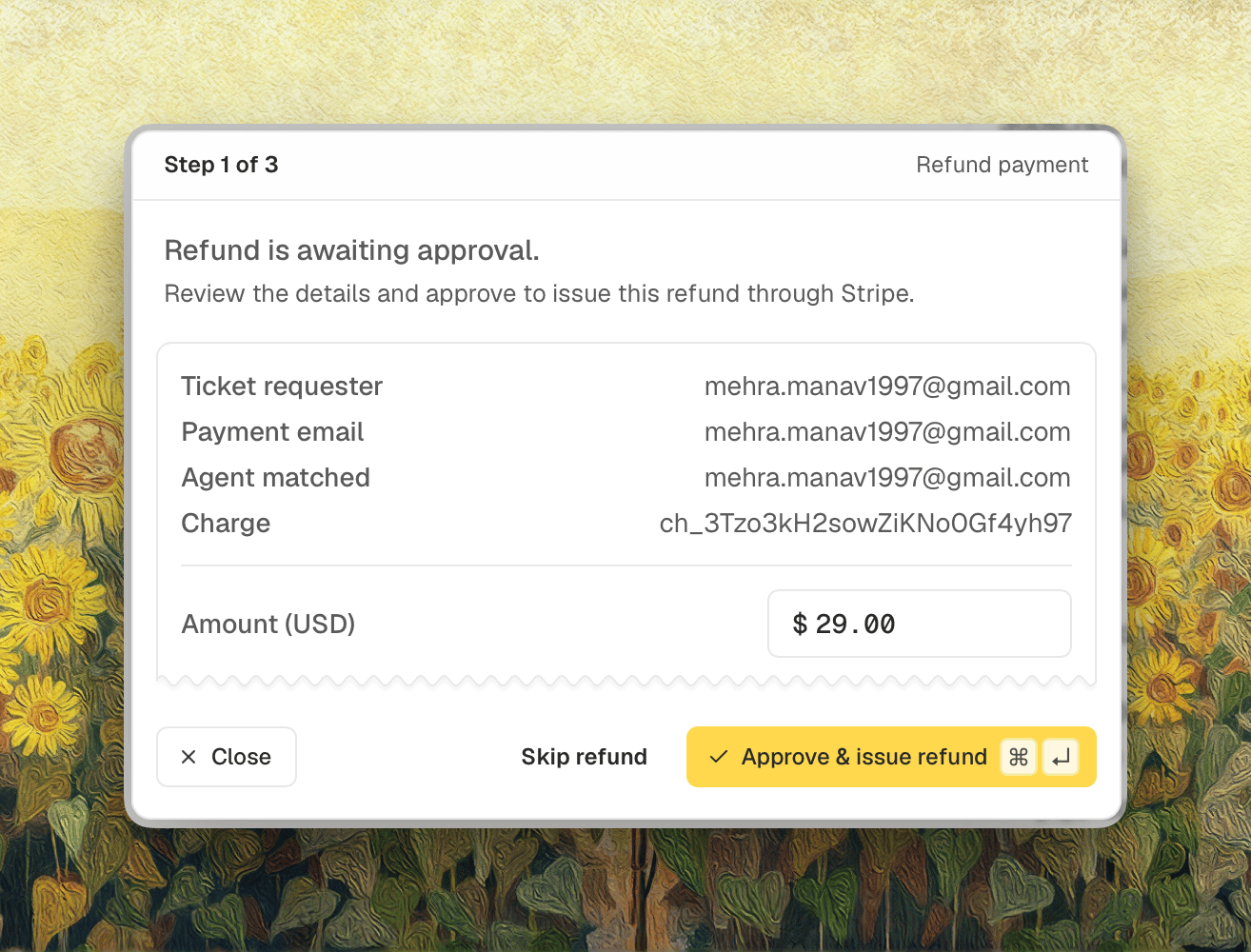 Approve refund on a ticket