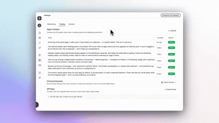 Agent Context rules in project settings