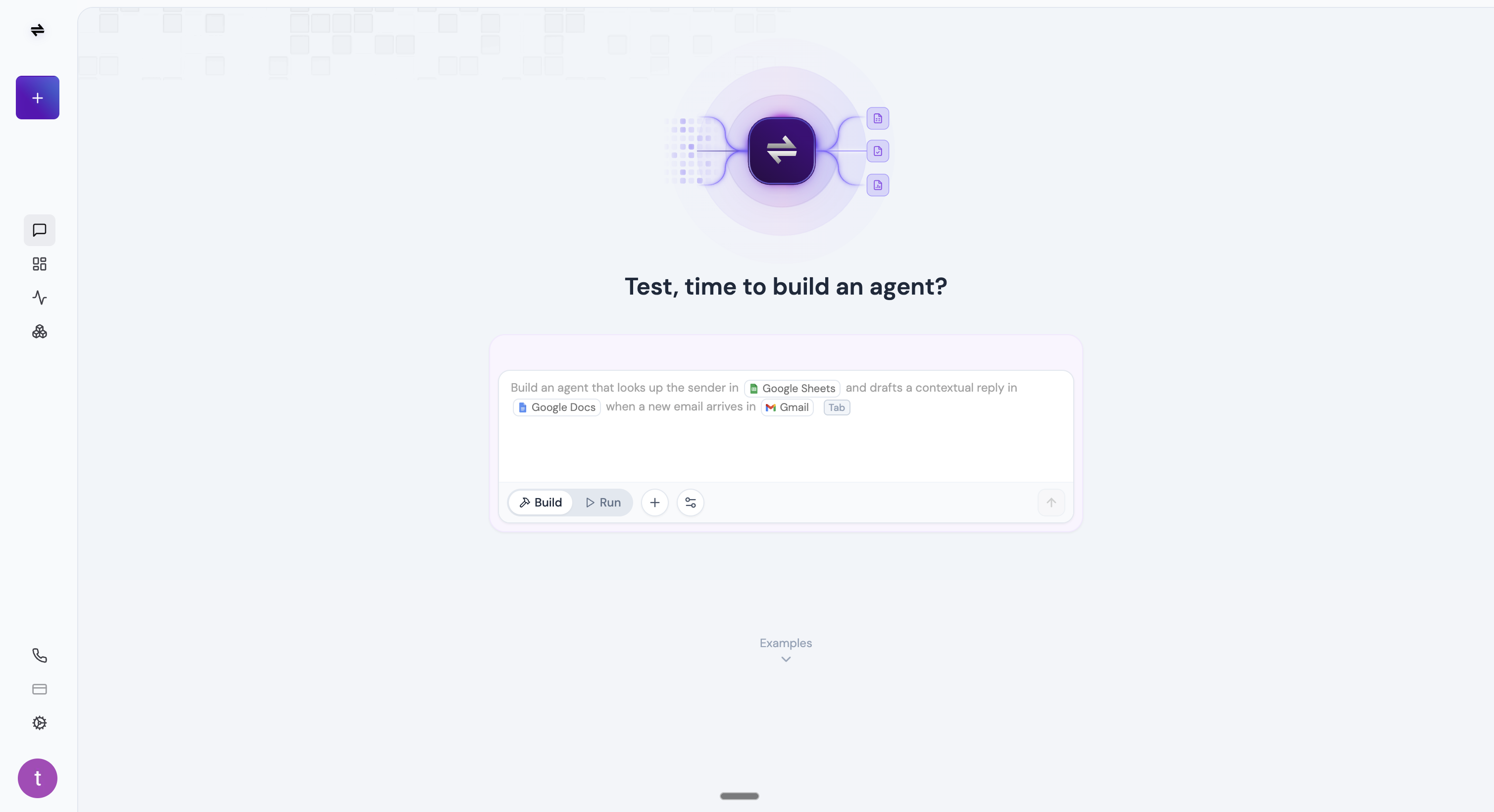 Decisional home page with the agent builder prompt