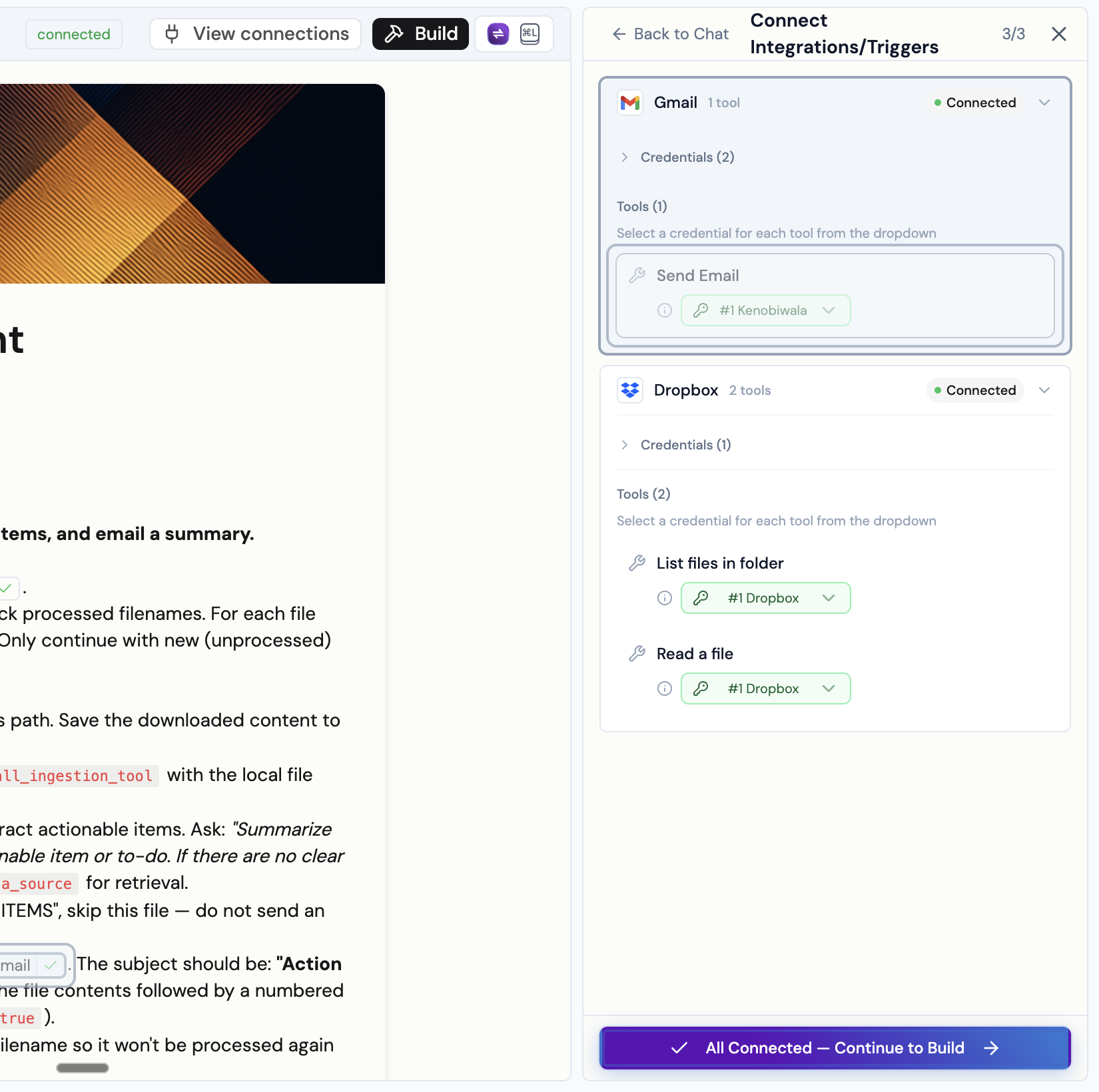 View Connections panel showing connected integrations