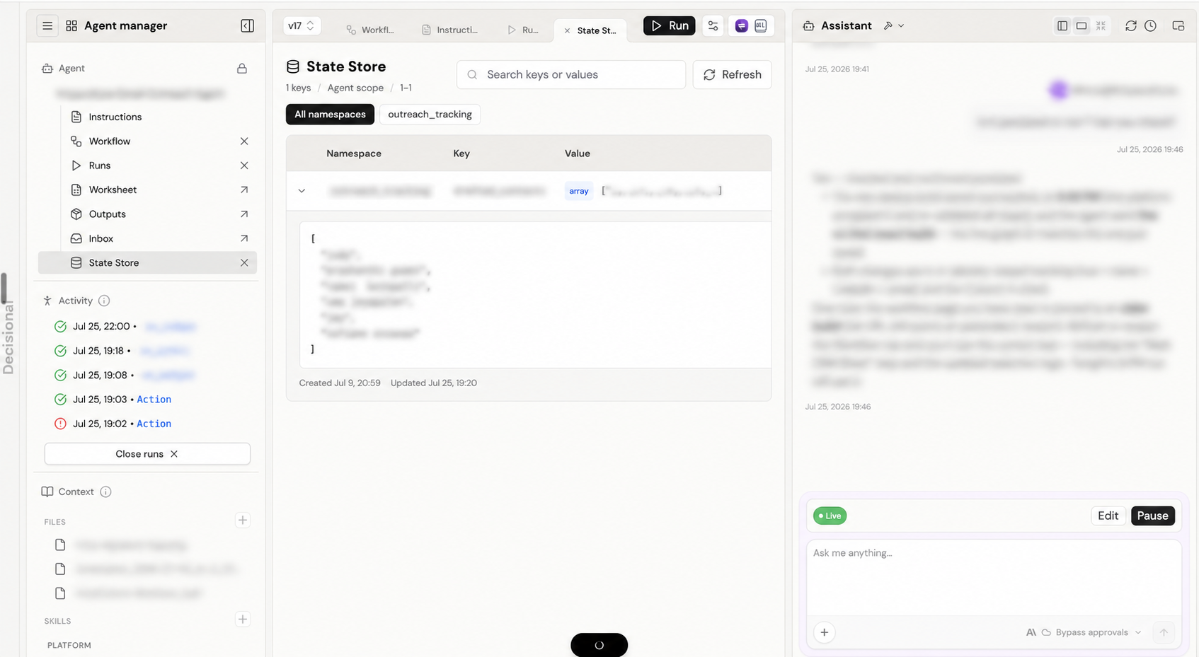 State Store showing namespaced key-value memory retained between agent runs