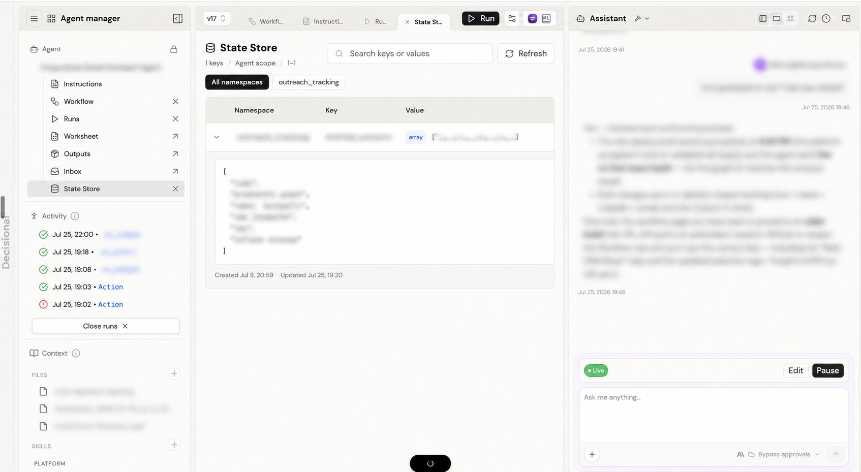 State Store showing namespaced key-value memory retained between agent runs