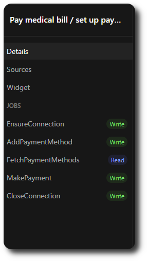 Usual menus for any given Links - Details, Sources, Widget and Jobs