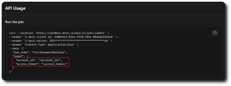 FetchPaymentMethods inputs