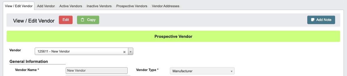 Active Prospective Vendor