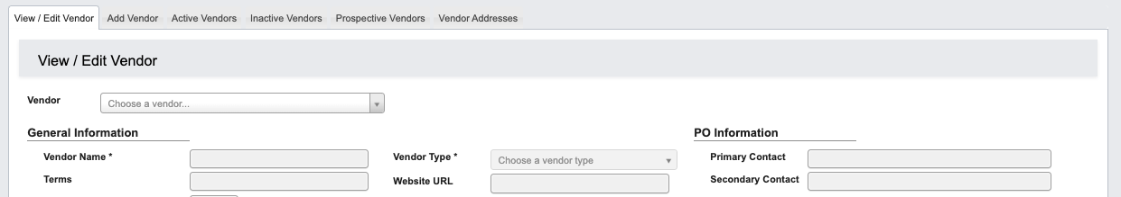 View / Edit Vendor Tab