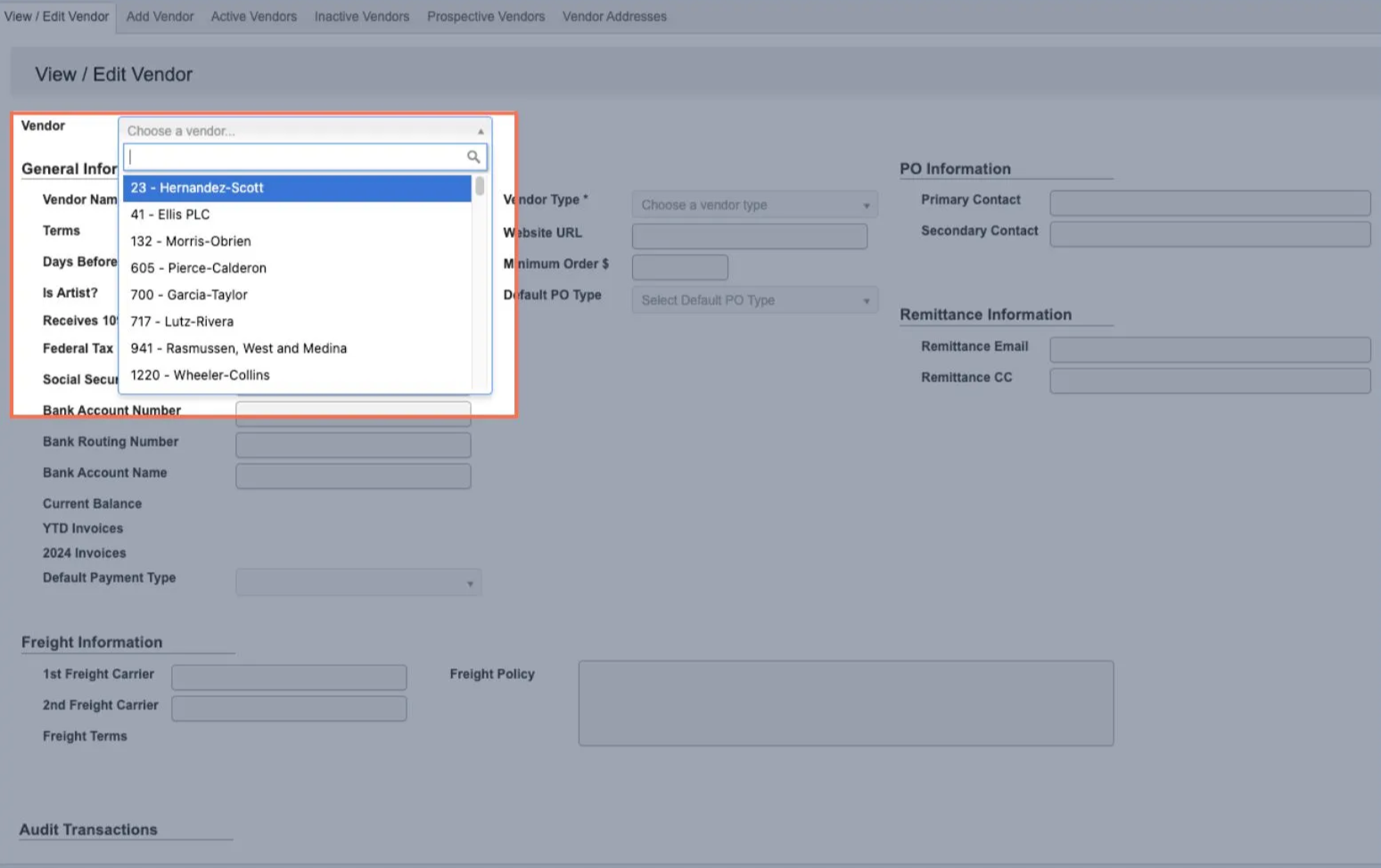 Purchase Orders - Tutorial: View / Edit Vendor - DASH Documentation