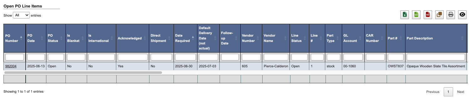 Open PO Line Items