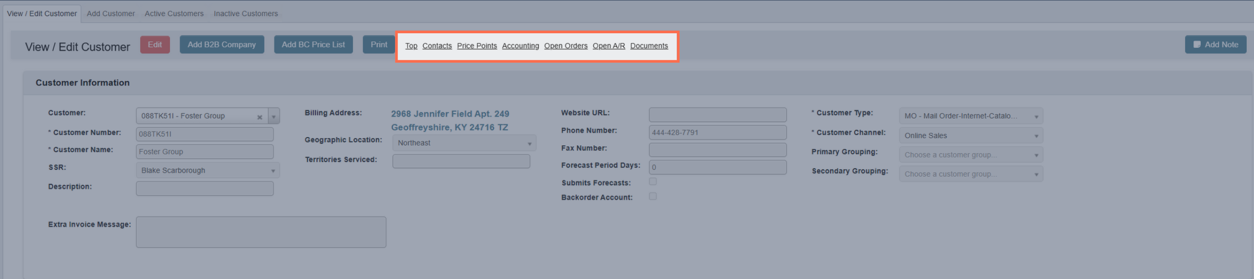 Manage Customer Toolbar