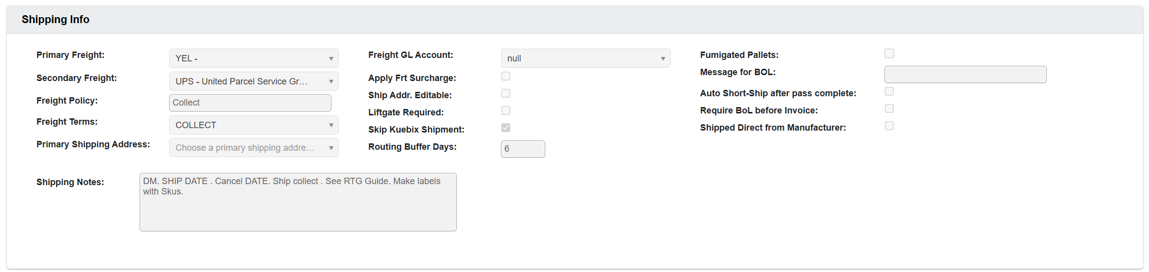 Shipping Information