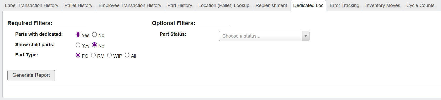 Generate Dedicated Loc Report