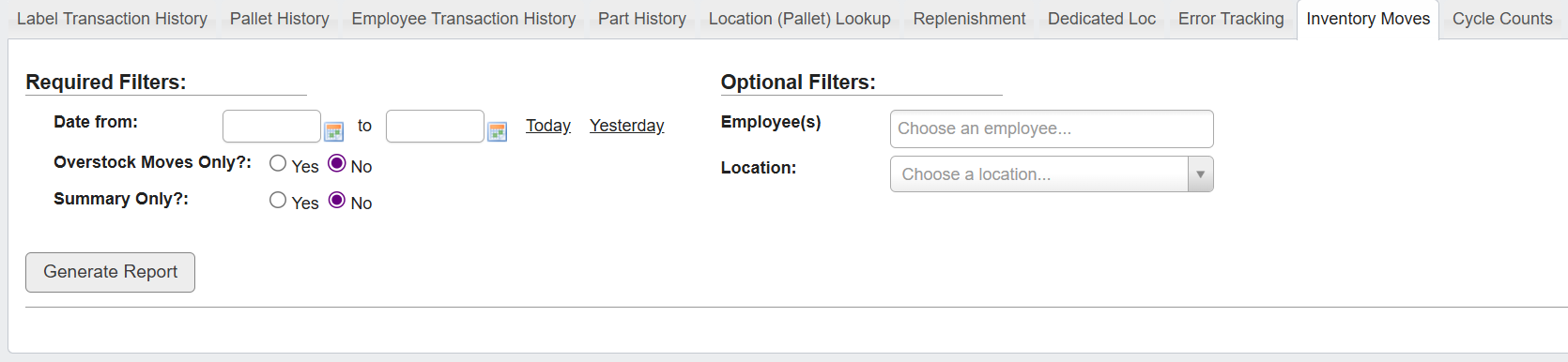 Generate Inventory Moves Report