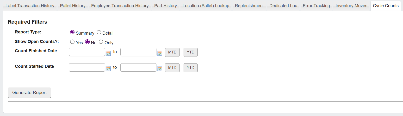 Generate Cycle Counts Report