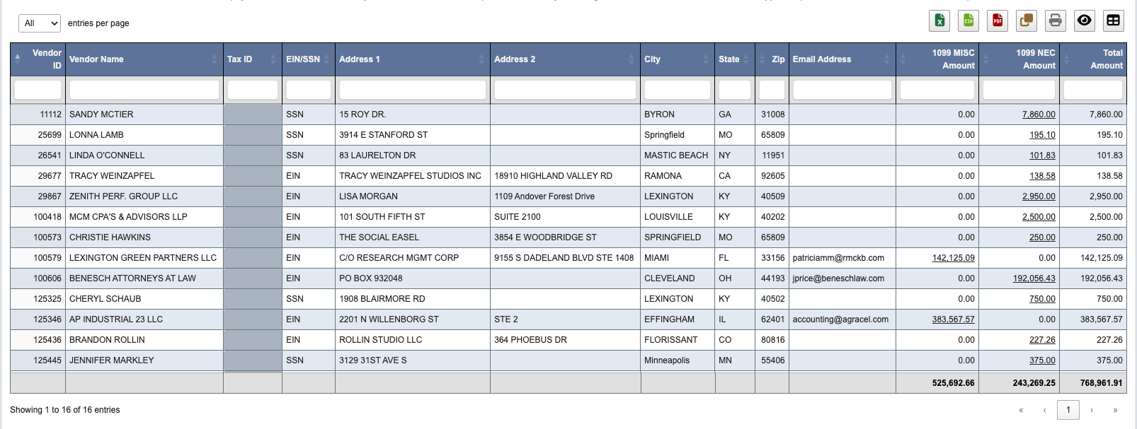 Vendor 1099 report