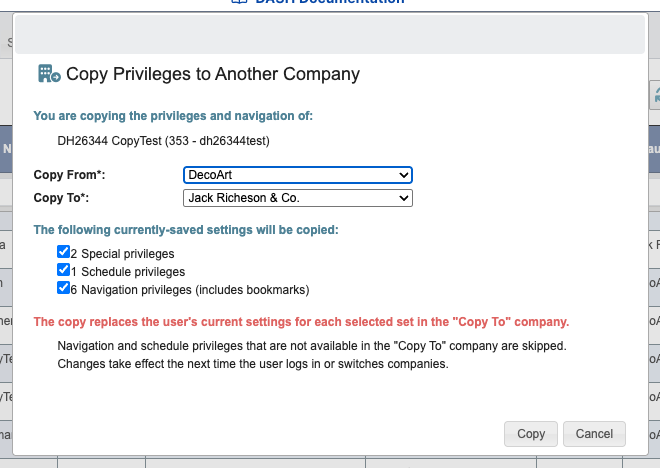 Copy Privileges to Another Company