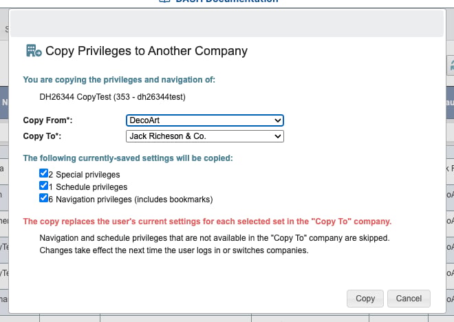 Copy Privileges to Another Company