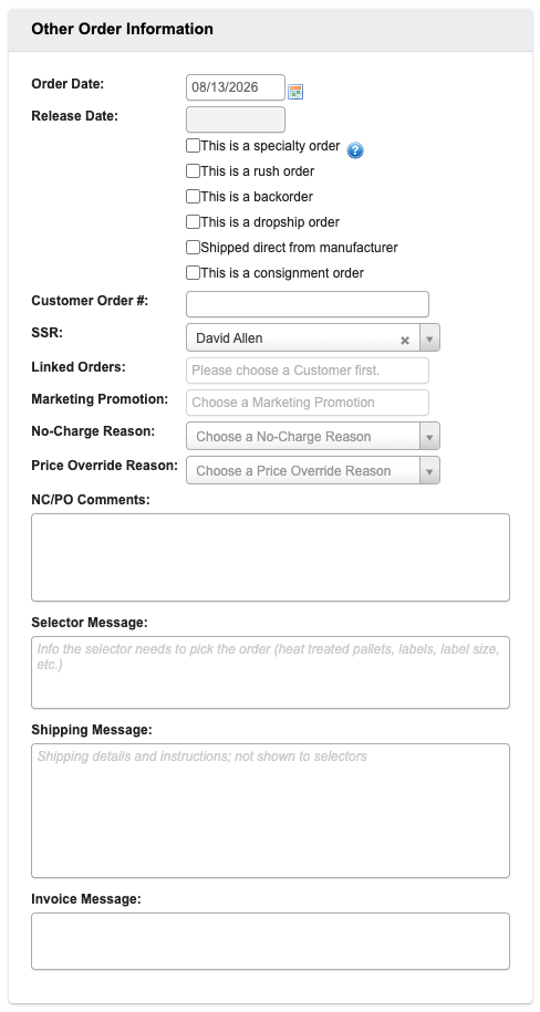 Other Order Information