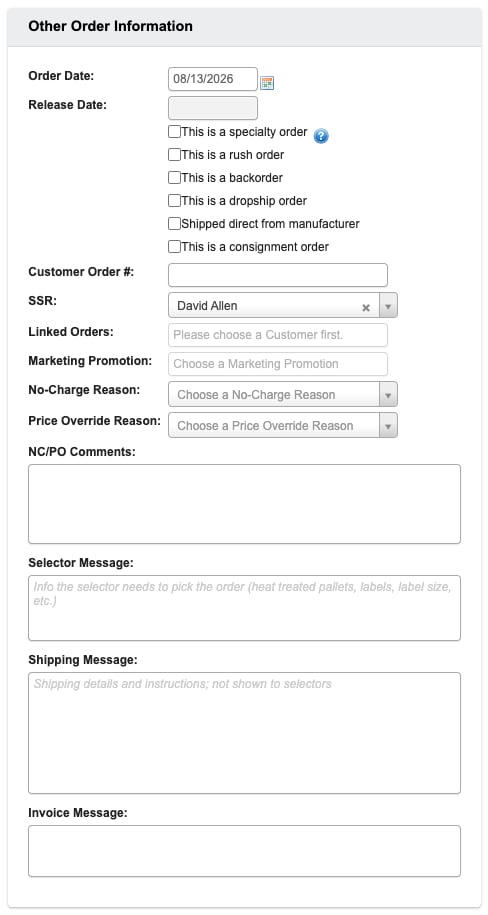 Other Order Information
