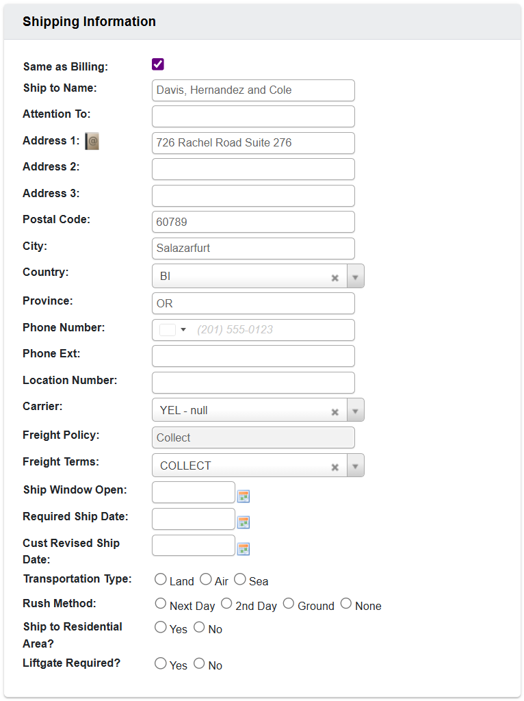 Enter Shipping Information