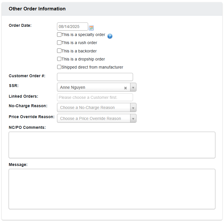 Other Order Information