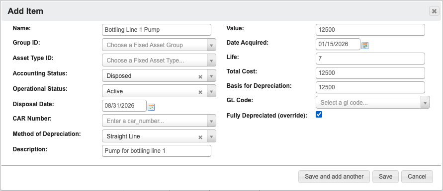 Fixed asset form