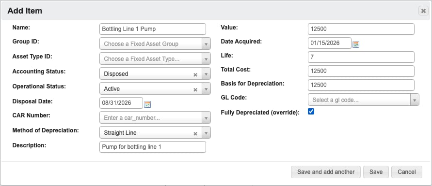 Fixed asset form