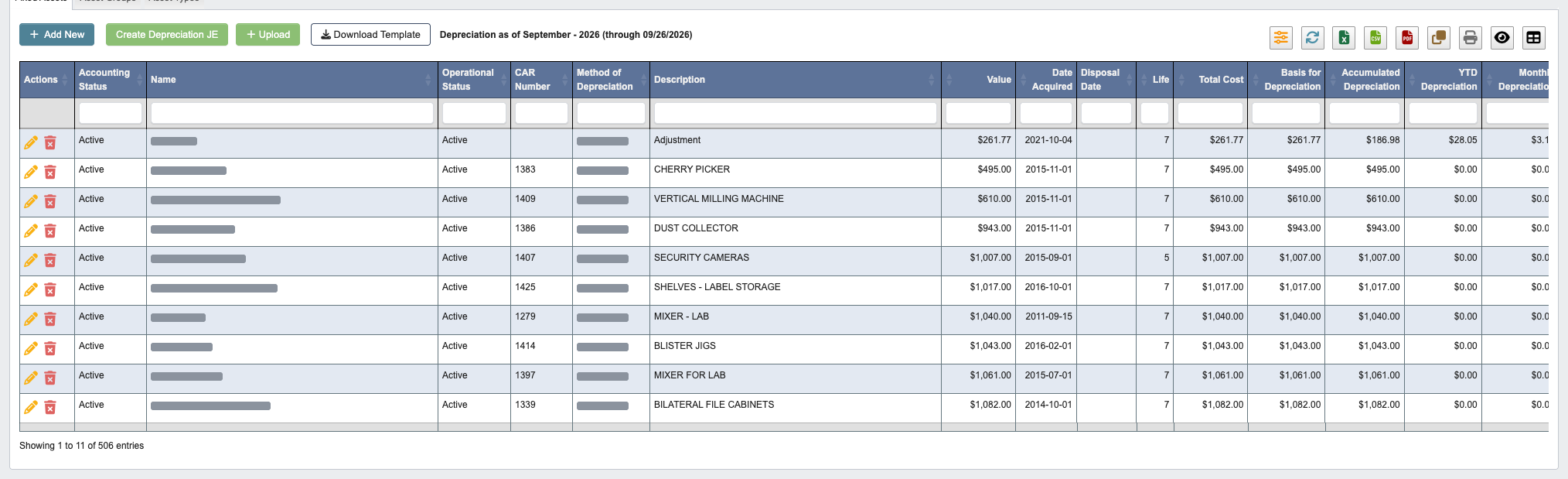 Fixed assets grid