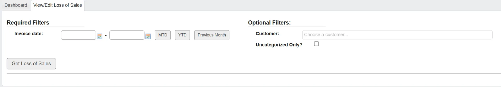 View / Edit Loss of Sales
