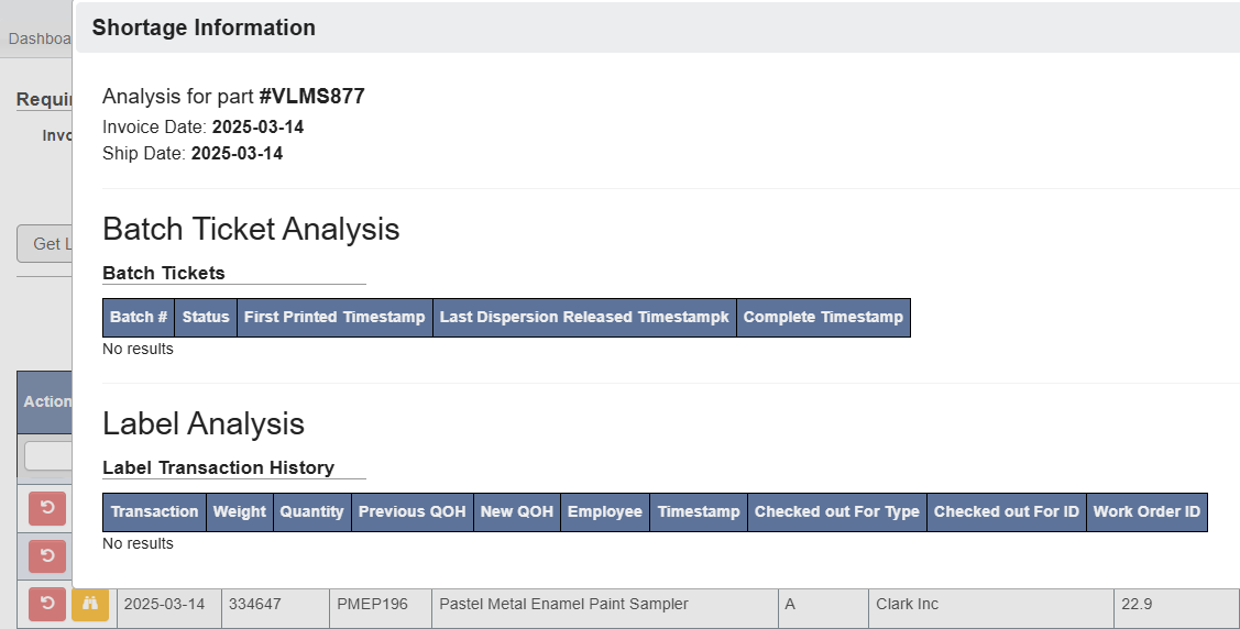 Shortage Information