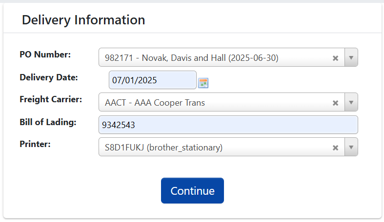 Delivery Information Filled In