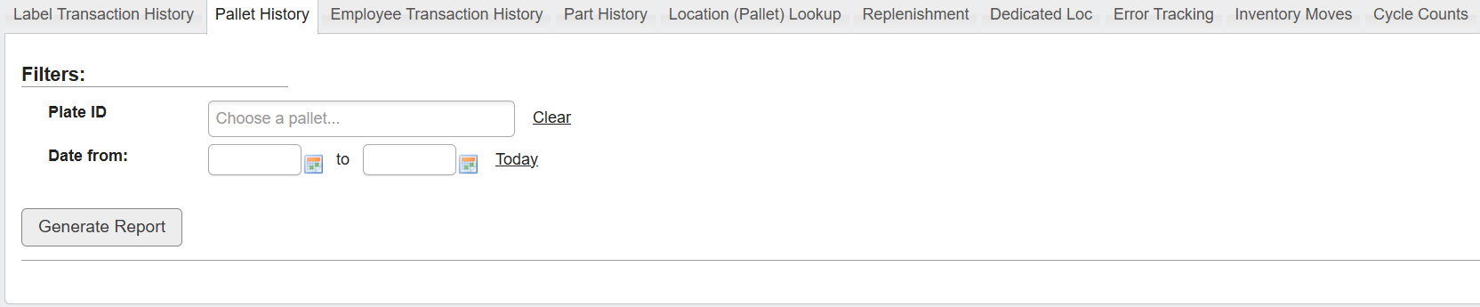 Generate Pallet History Report