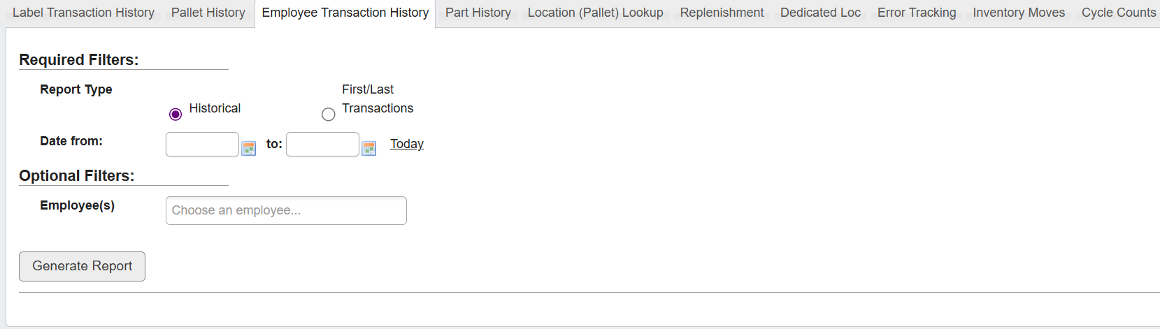 Generate Employee Transaction Report