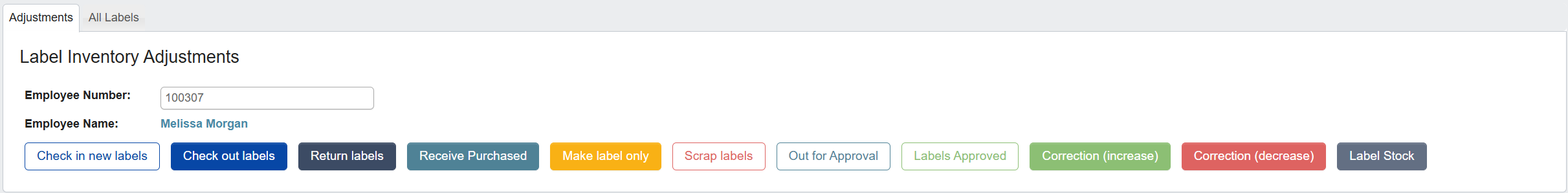 Label Inventory Adjustment Check in