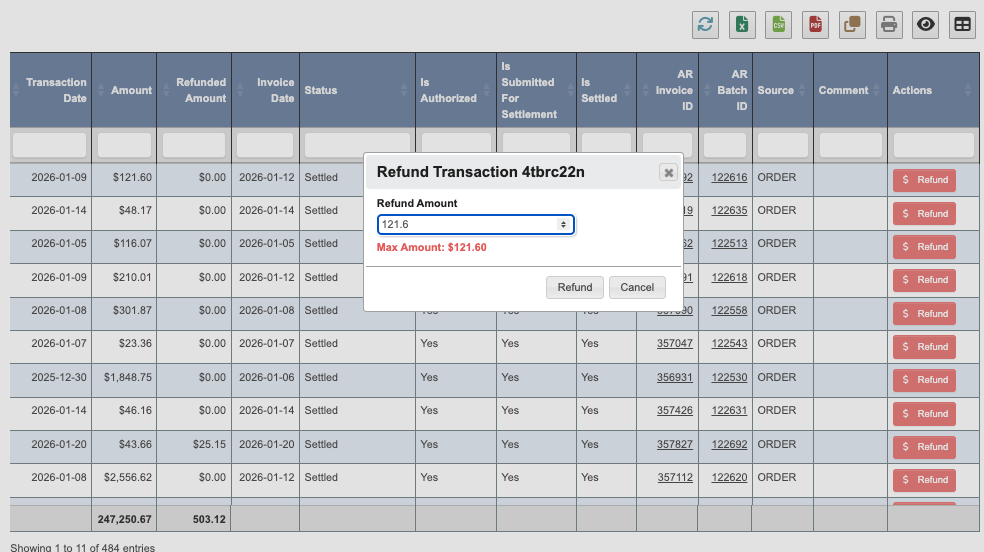 CC Report Refund Modal