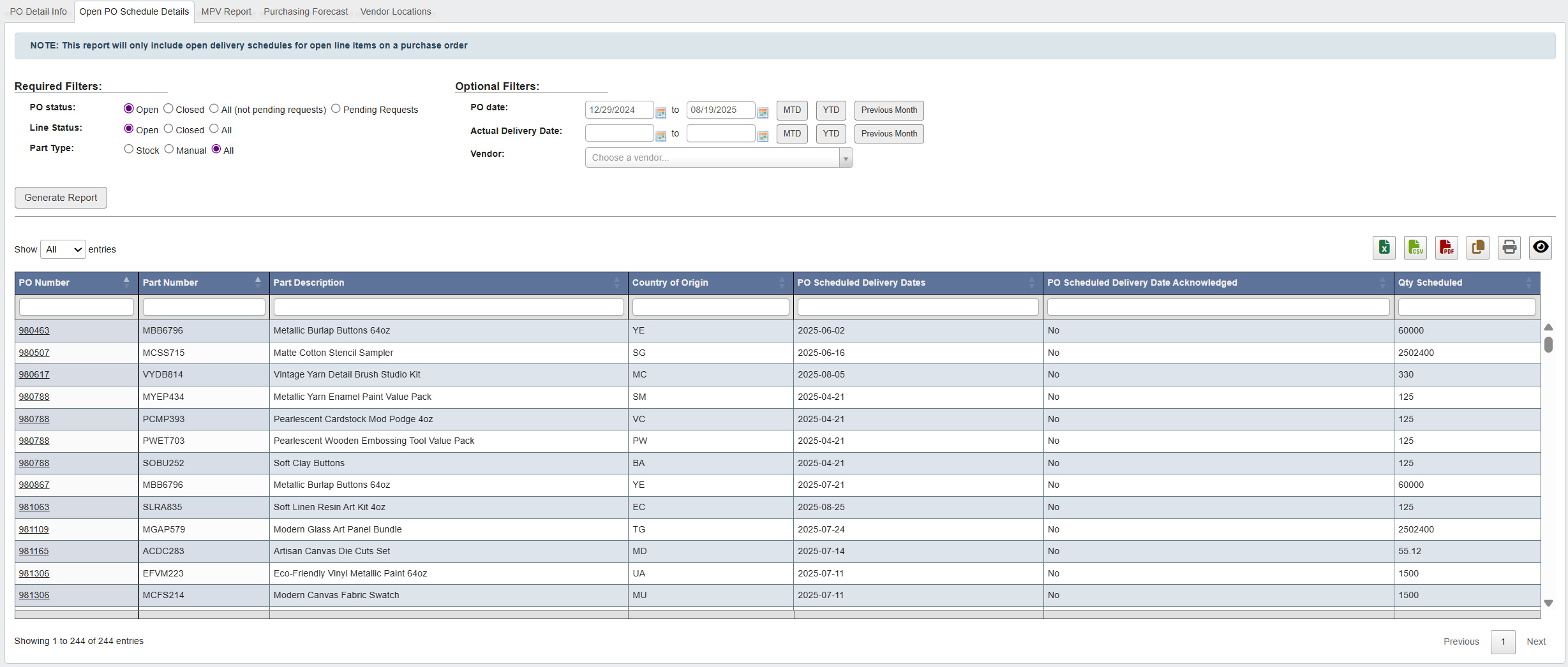 Open PO Schedule Details