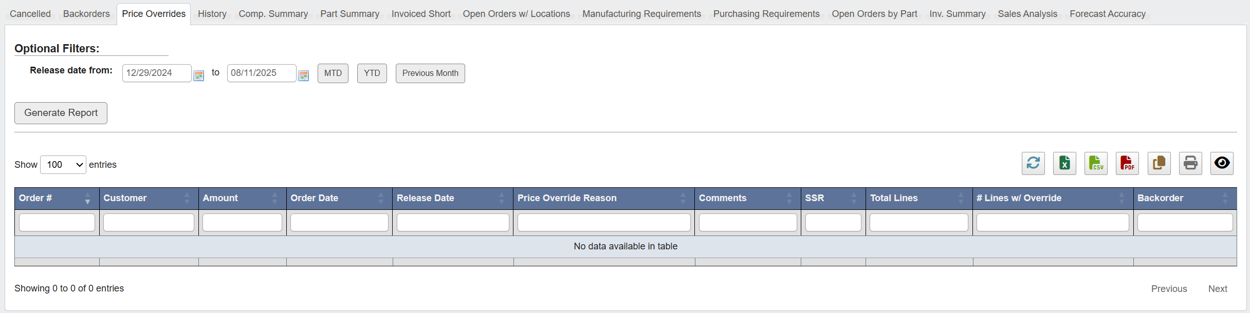 Generate Price Overrides report