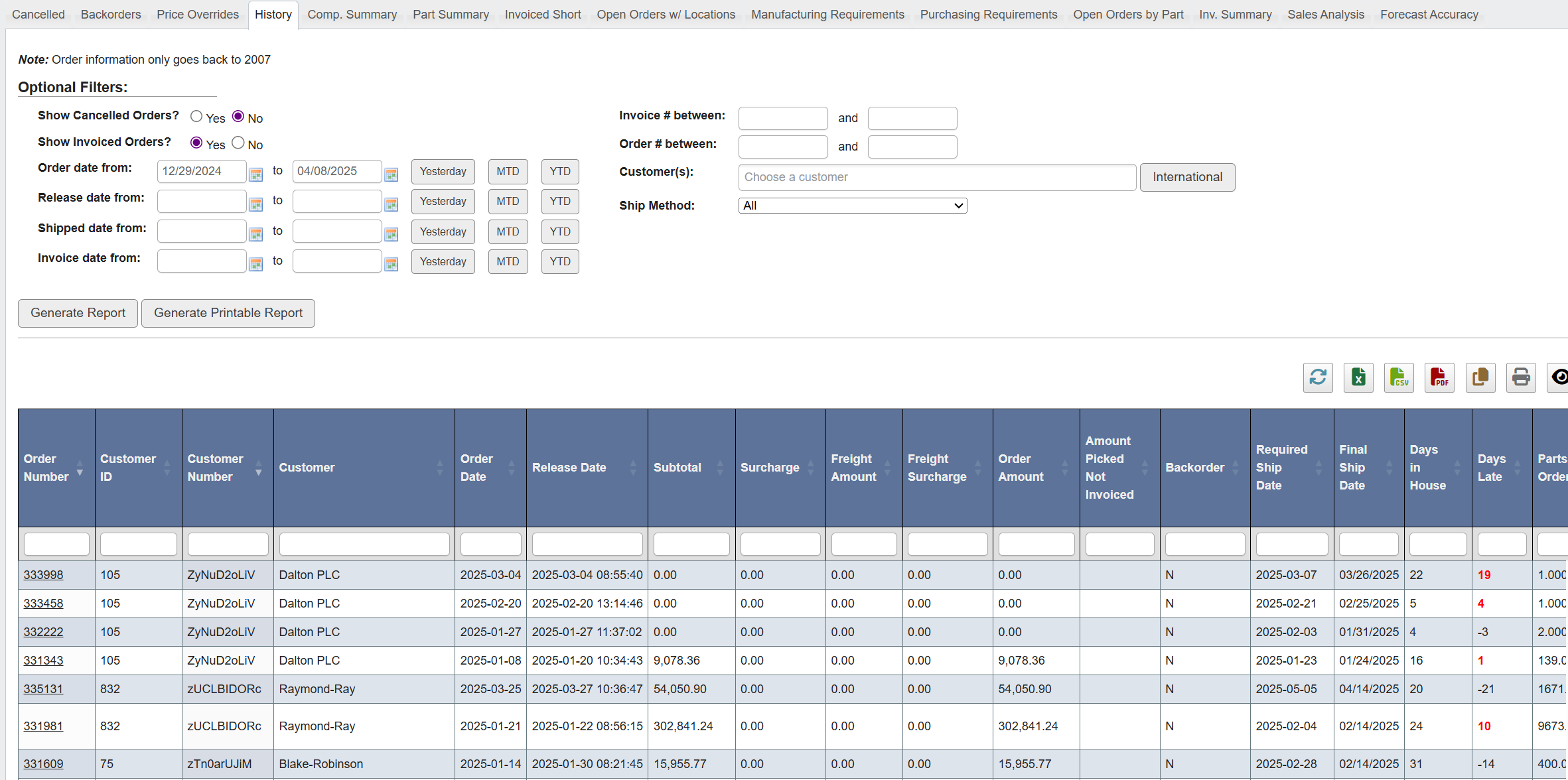 Generate History report
