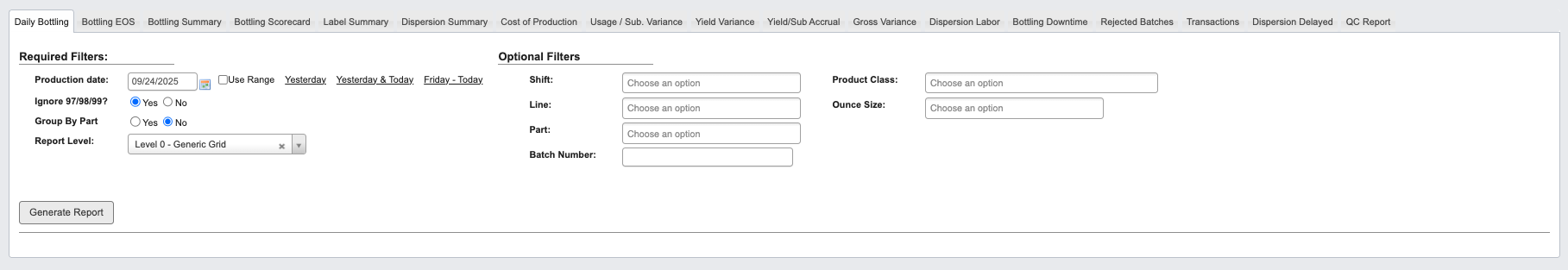 Daily Bottling Report