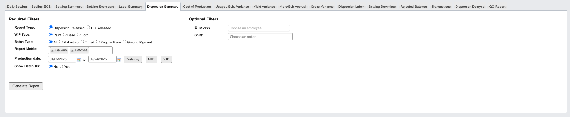 Dispersion Summary Report