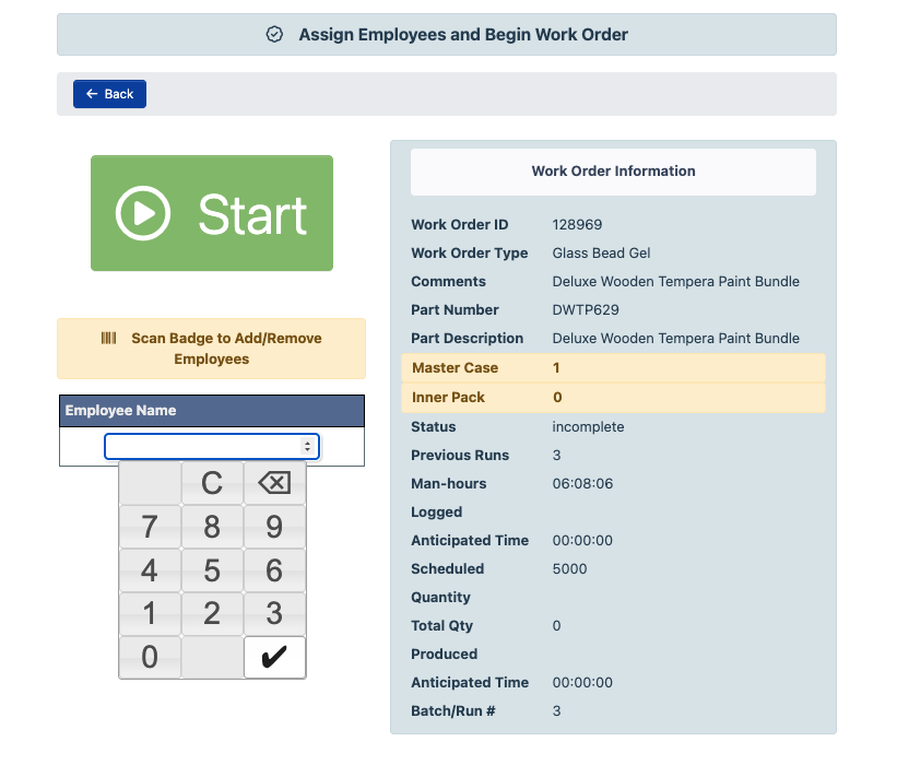 Work Order Production Information