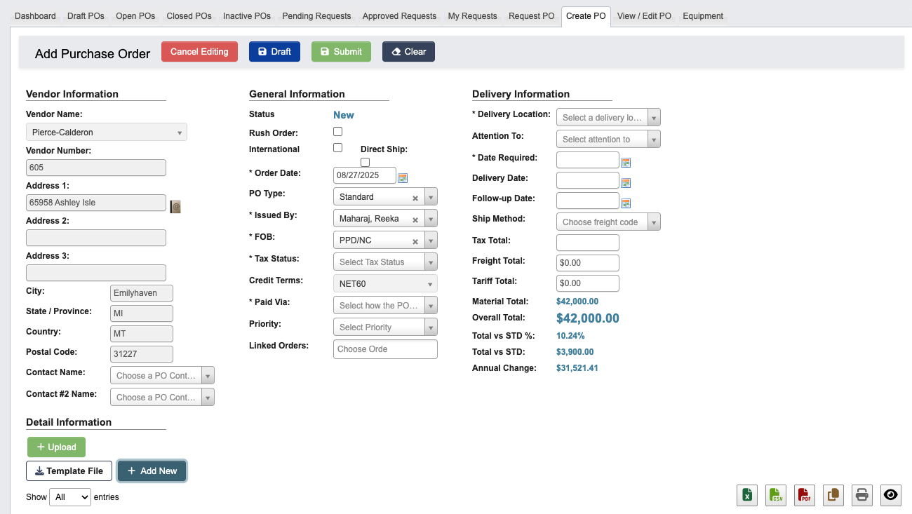 Review PO information