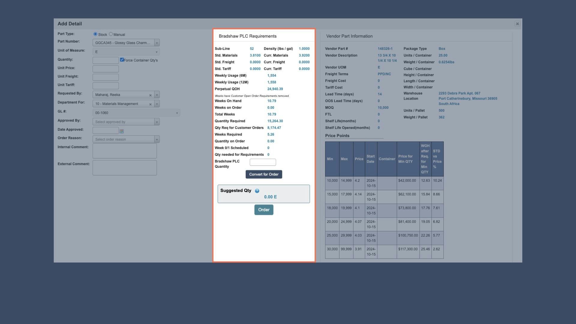 Add Detail Requirements Panel