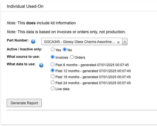Individual Used-On Report