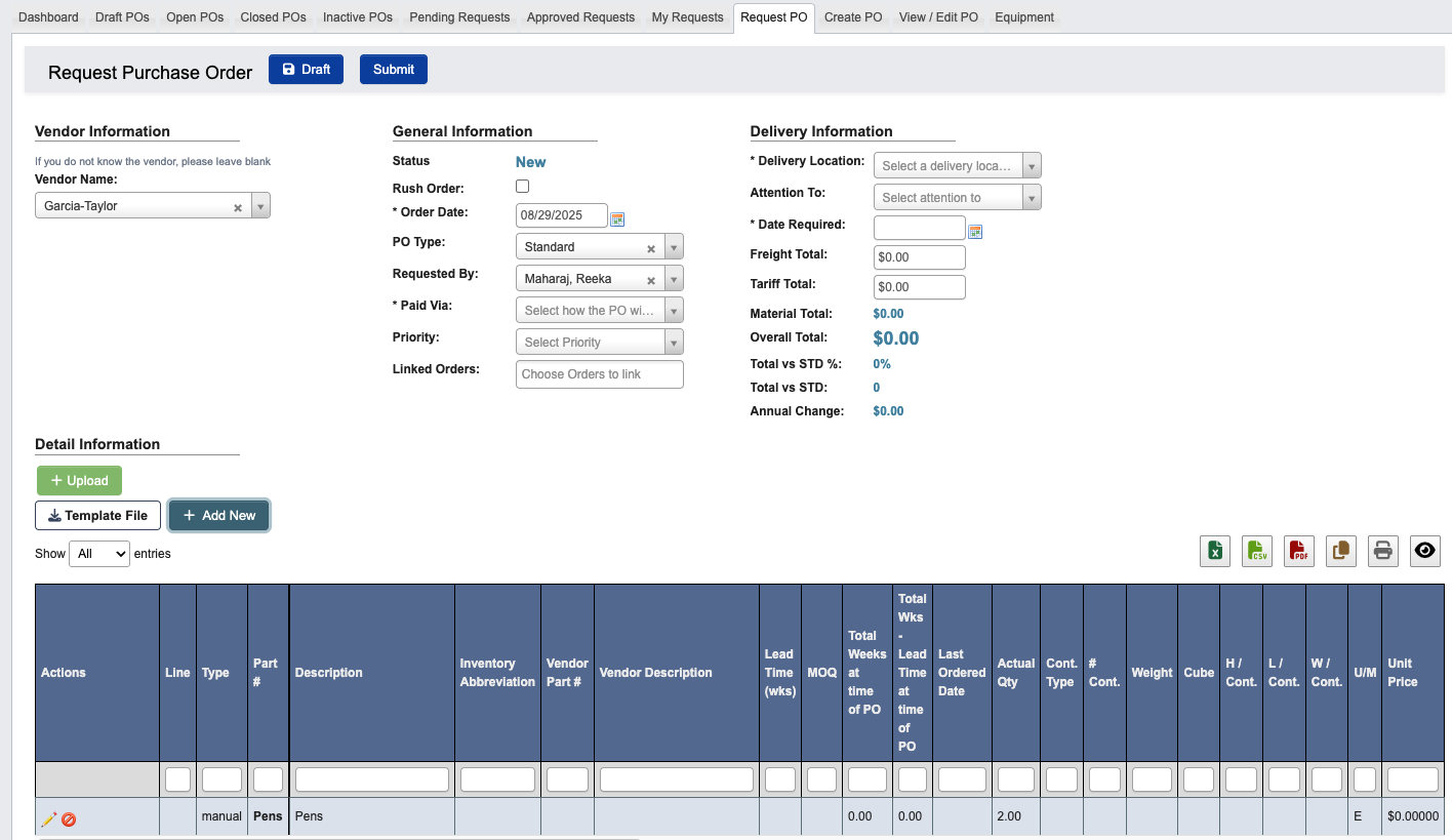 Review PO information