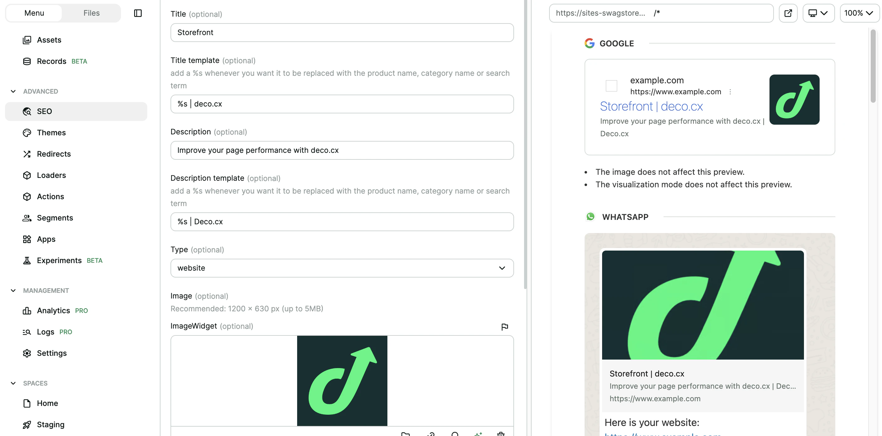 Configuração de SEO